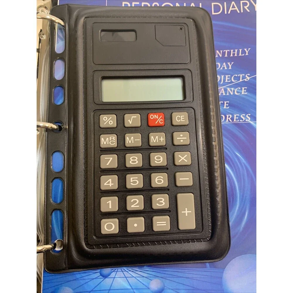 Personal Management System  Not Dated + Solar Calculator Zip Leather Case VTG